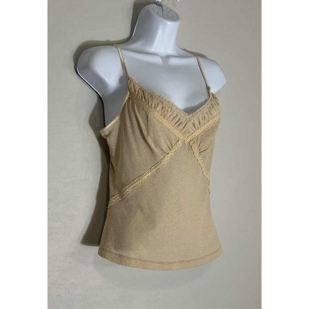 VTG Y2K Babydoll Tank Top V Neck Fairy Sheer Lace Whimsigoth Milkmaid Cream M - Picture 3 of 7
